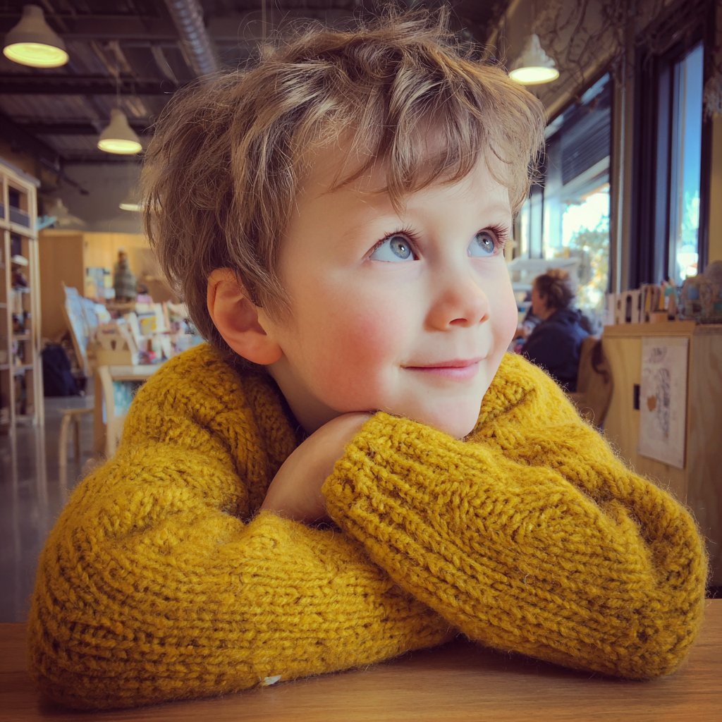 A little boy sitting at a table | Source: Midjourney