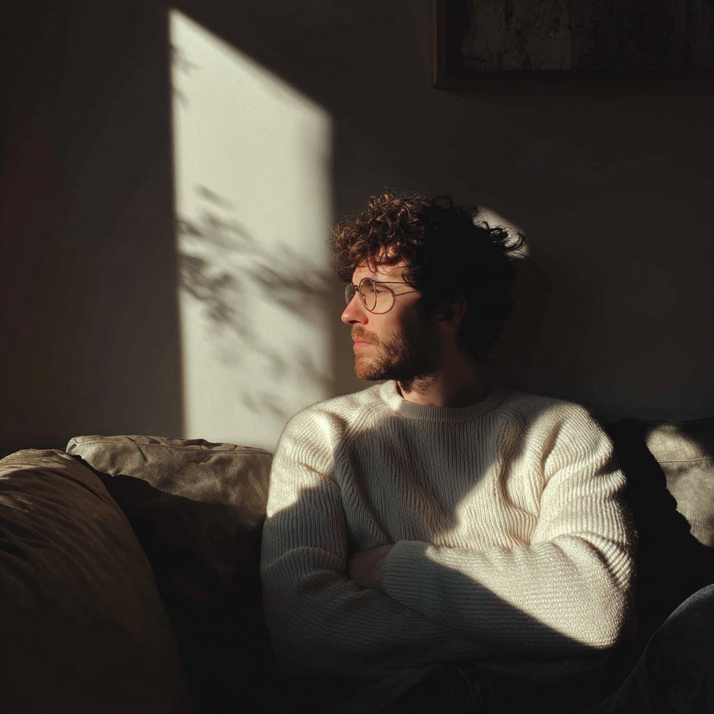 A man sitting on a couch | Source: Midjourney