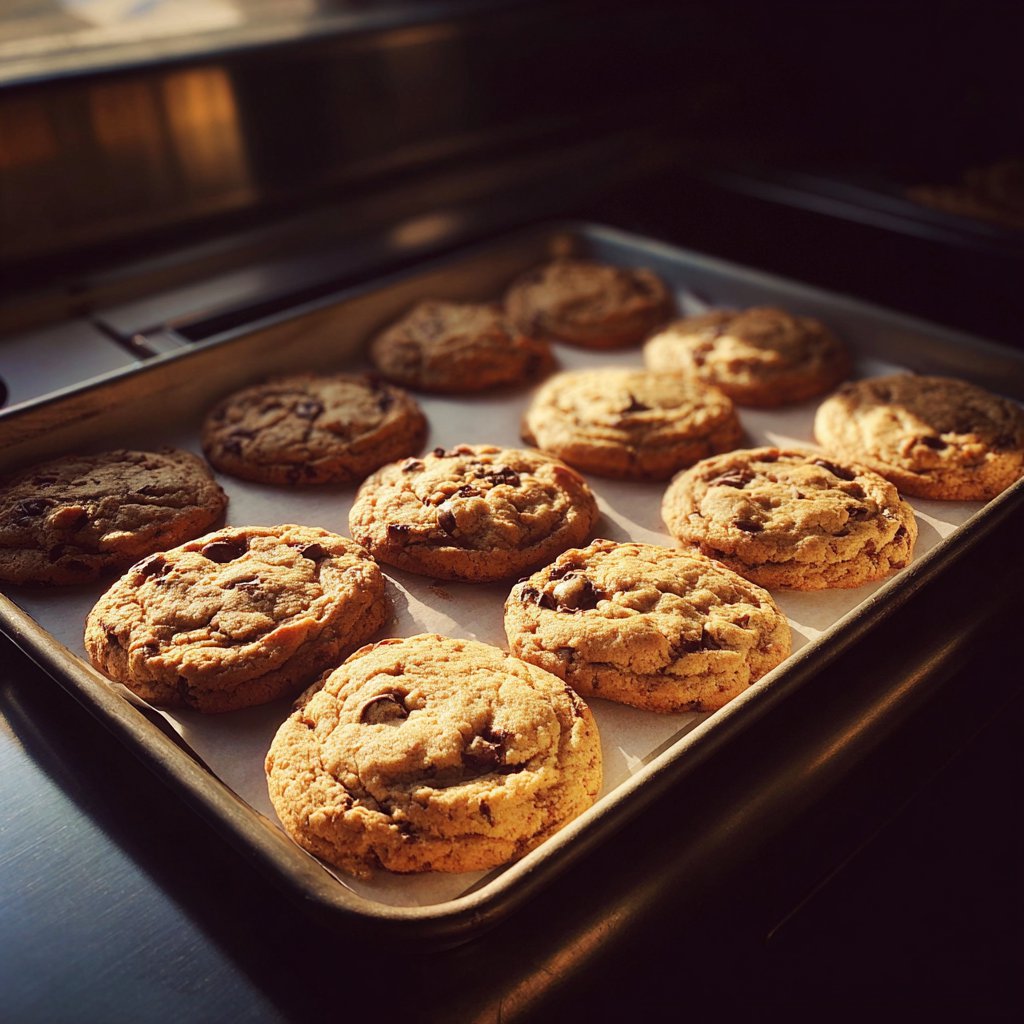 A tray of chocolate chip cookies | Source: Midjourney