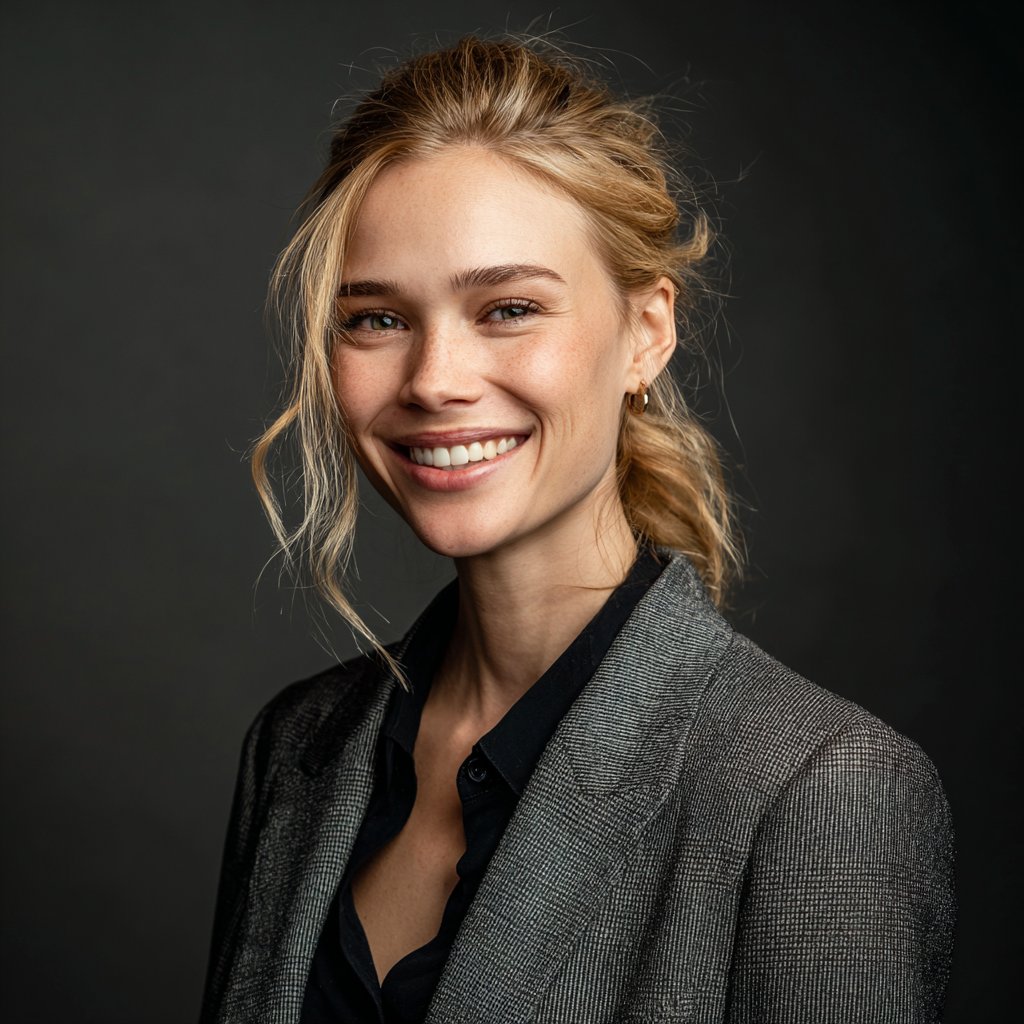 A smiling lawyer wearing a gray suit | Source: Midjourney