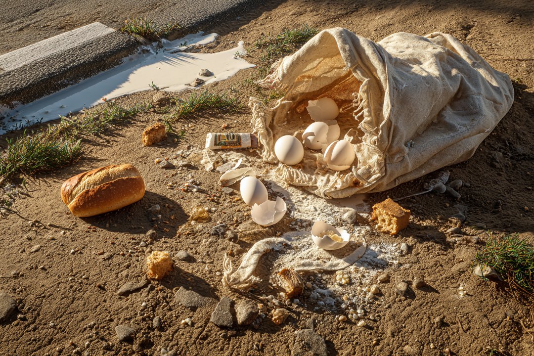 A torn bag with its contents spilled | Source: Midjourney