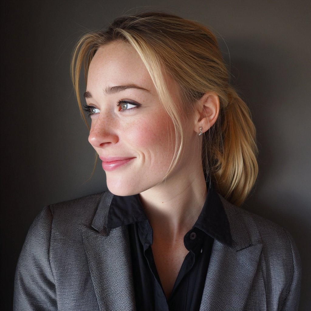 A side-view of a smiling woman | Source: Midjourney