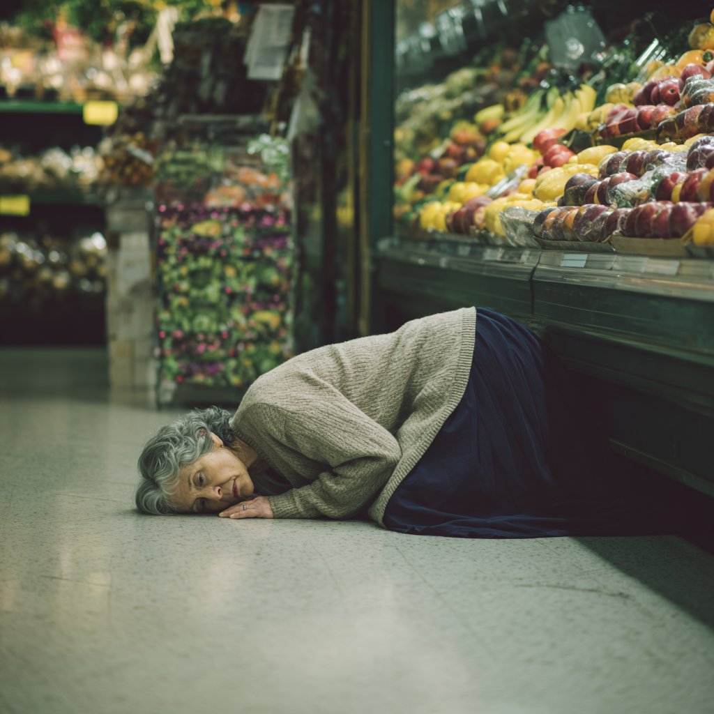 A woman lying on the floor of a store | Source: Midjourney