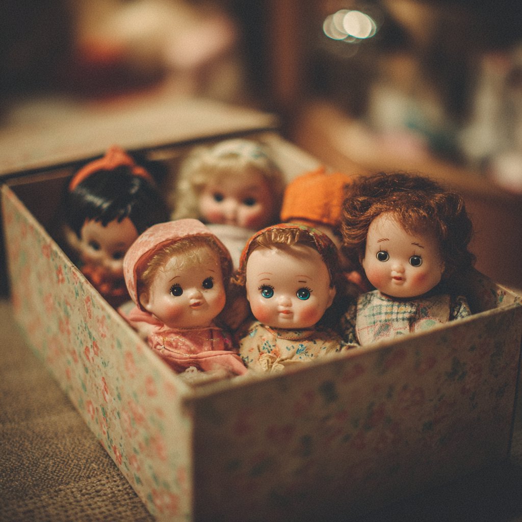 A box of vintage dolls | Source: Midjourney