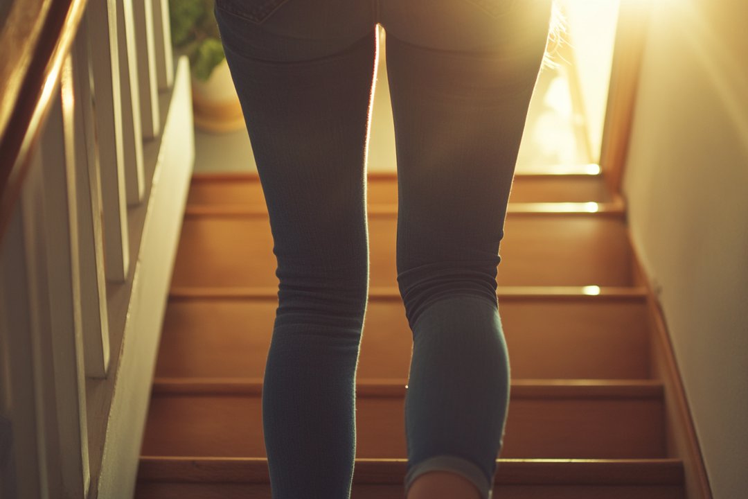A woman standing on the staircase | Source: Midjourney