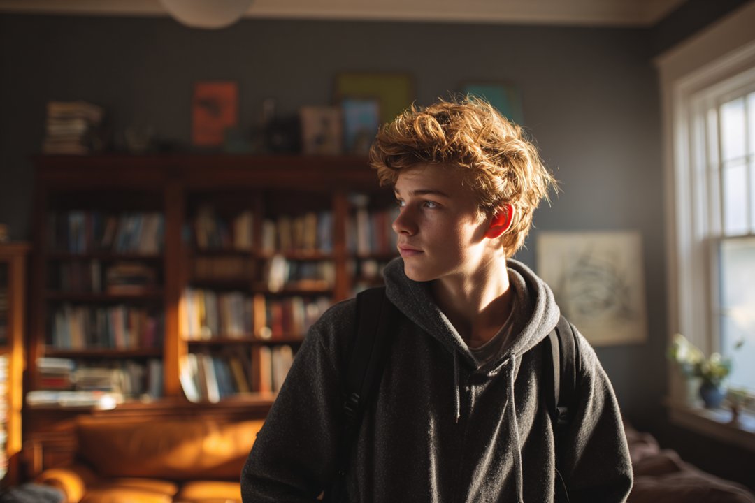A boy standing in a living room | Source: Midjourney