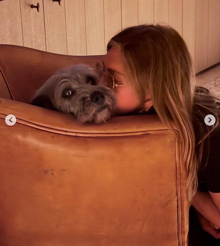 Jennifer Aniston is pictured playing with her dog, dated September 7, 2025 | Source: Instagram/jenniferaniston
