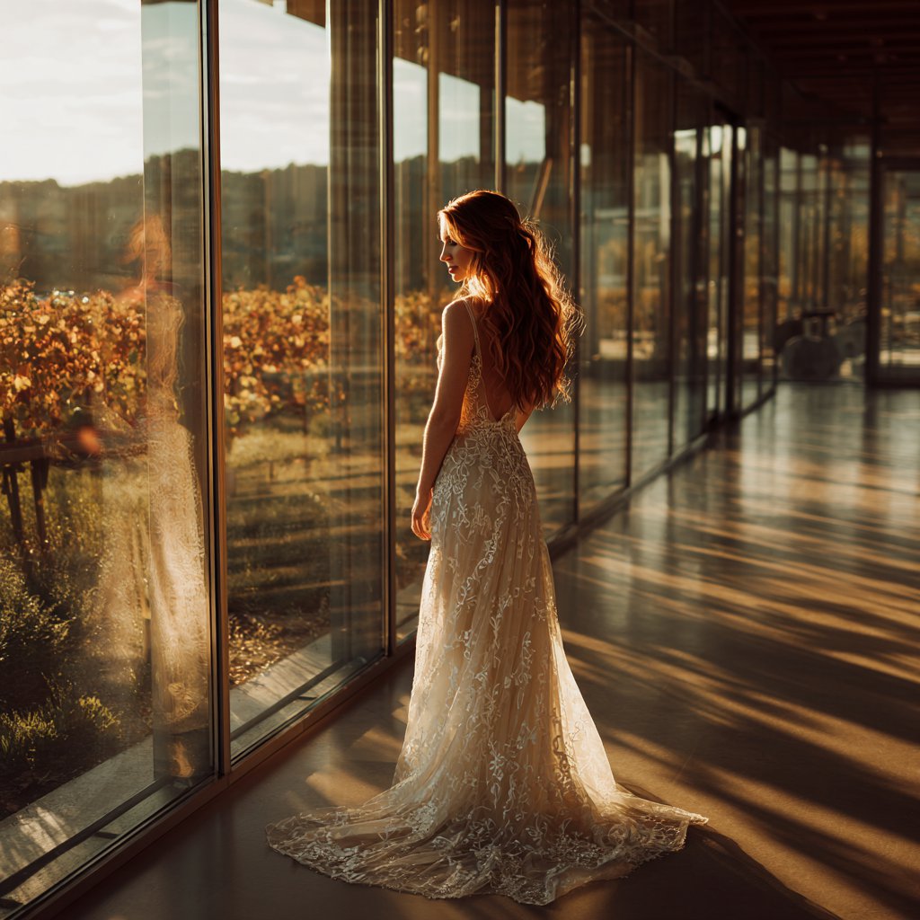 A bride looking out at a vineyard | Source: Midjourney