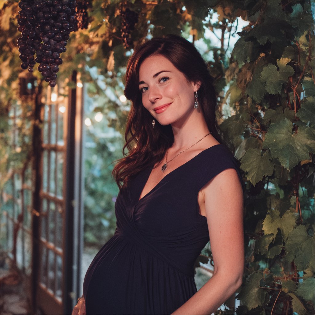 A smiling woman wearing a navy dress | Source: Midjourney
