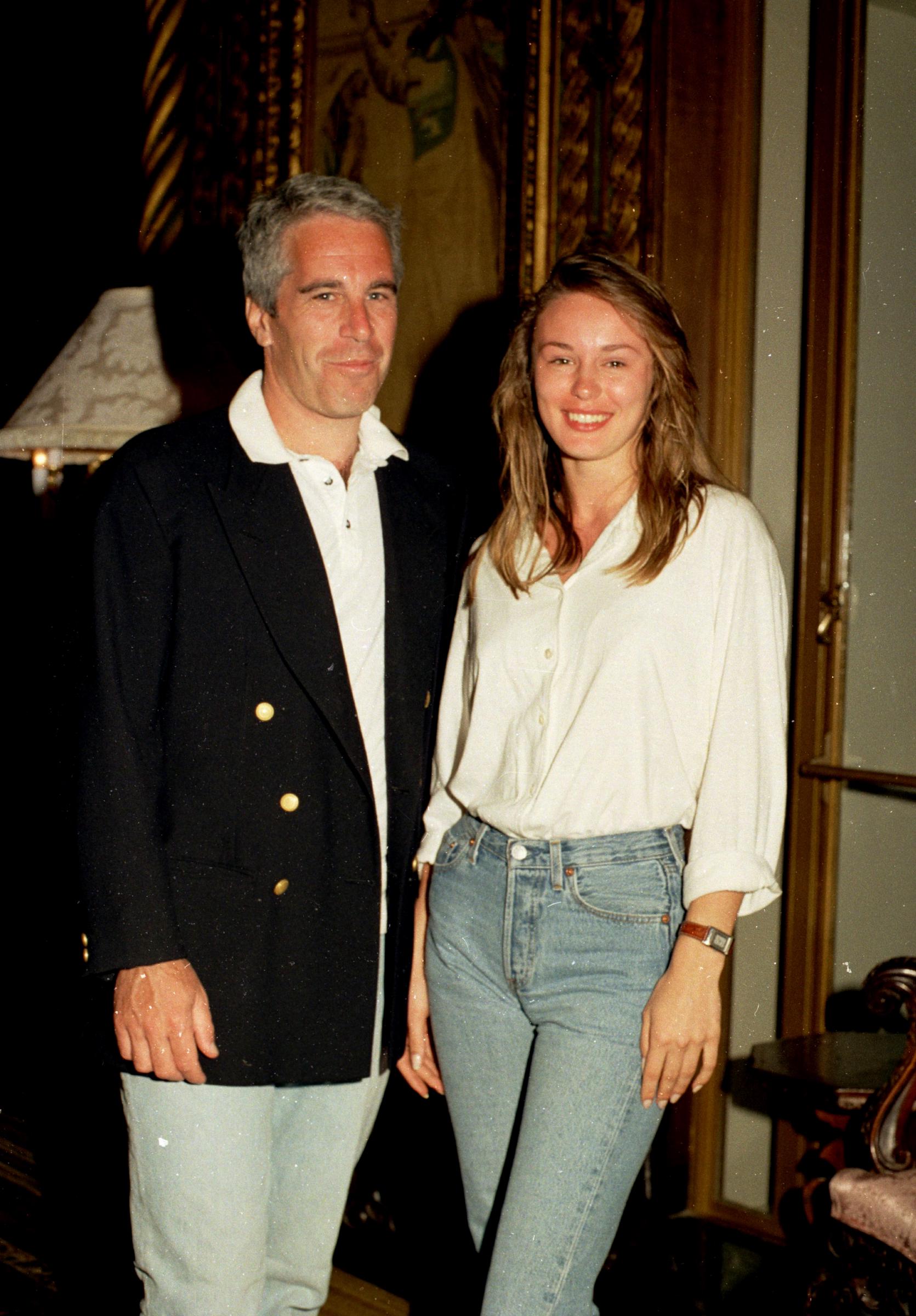 Jeffrey Epstein and Celina Midelfart at the Mar-a-Lago estate in Palm Beach, Florida, on March 19, 1995. | Source: Getty Images