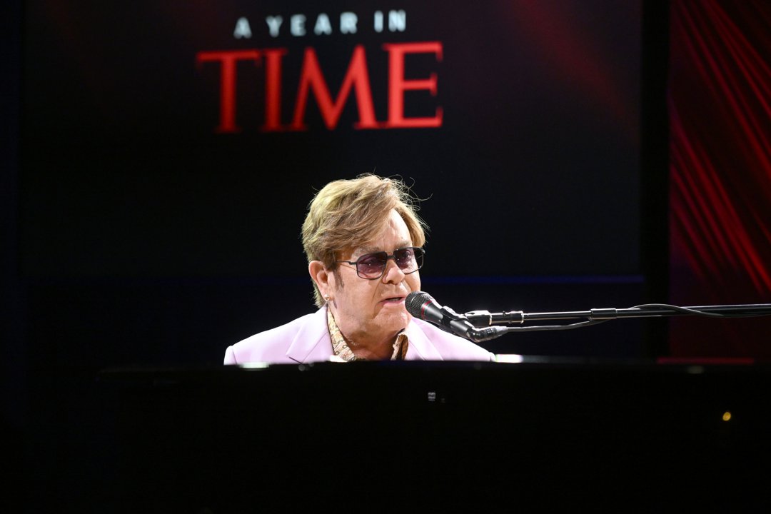Sir Elton John onstage during the 2024 A Year in TIME dinner on December 11 in New York. | Source: Getty Images