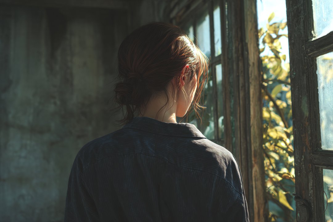 A girl standing near a window | Source: Midjourney