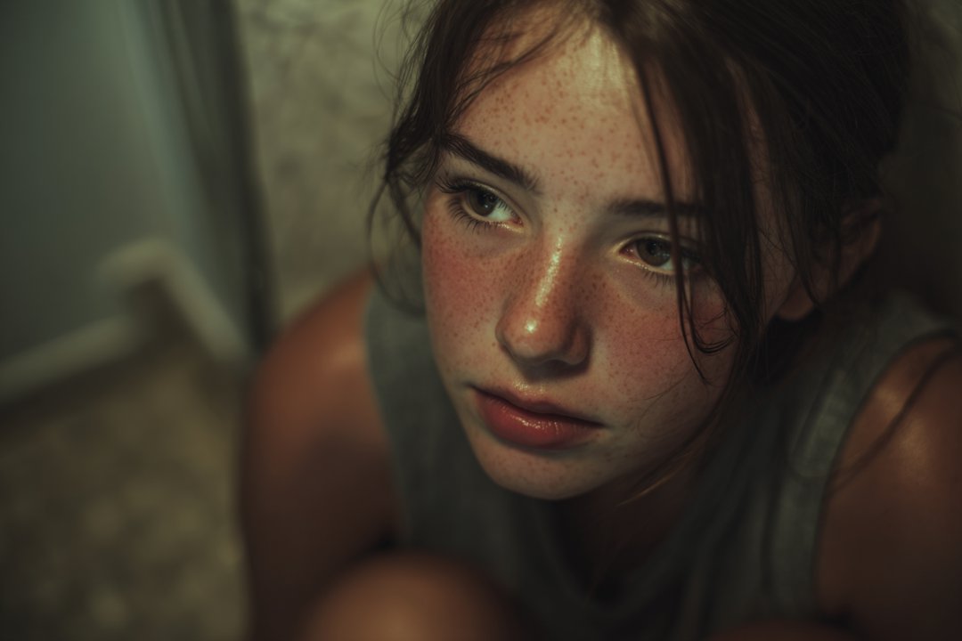 A girl sitting in a bathroom | Source: Midjourney