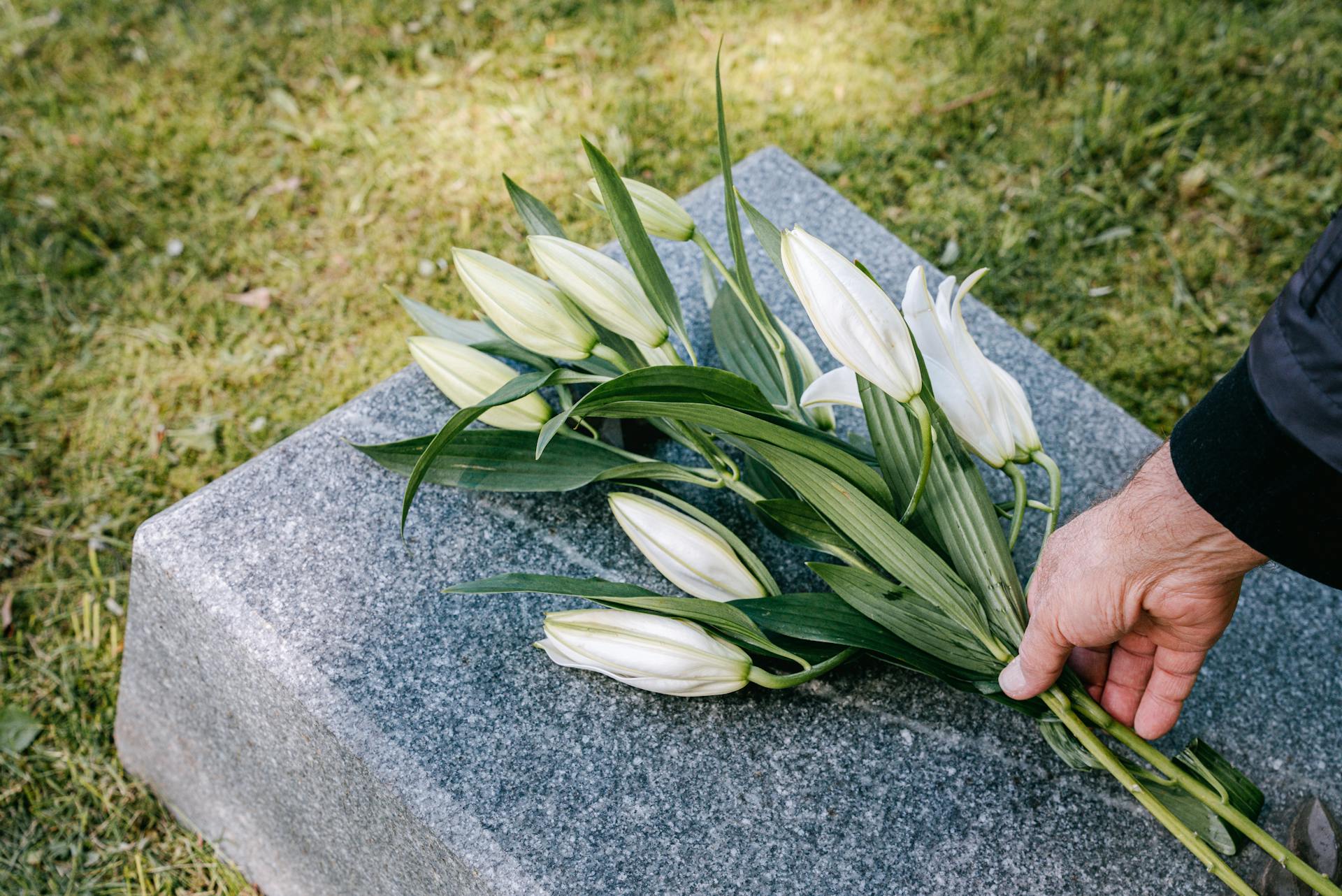 A person laying flowers over a gravestone | Source: Pexels