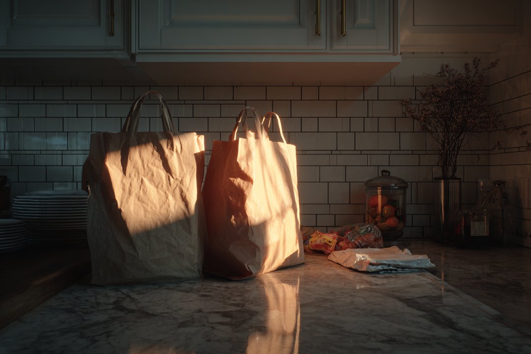 Grocery bags on a kitchen counter | Source: Midjourney