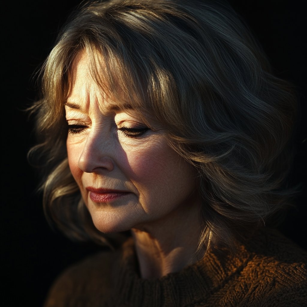 A senior woman with her eyes downcast | Source: Midjourney