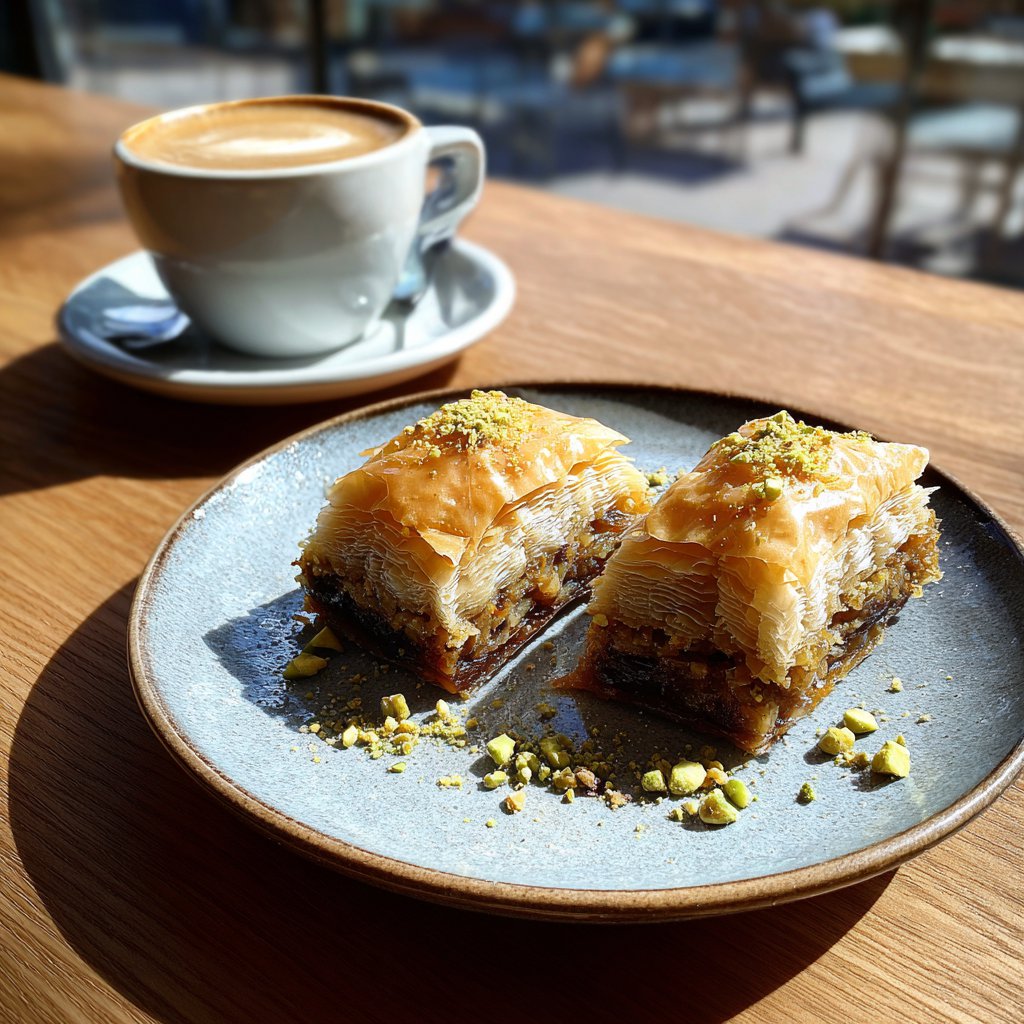 A plate of baklava on a table | Source: Midjourney