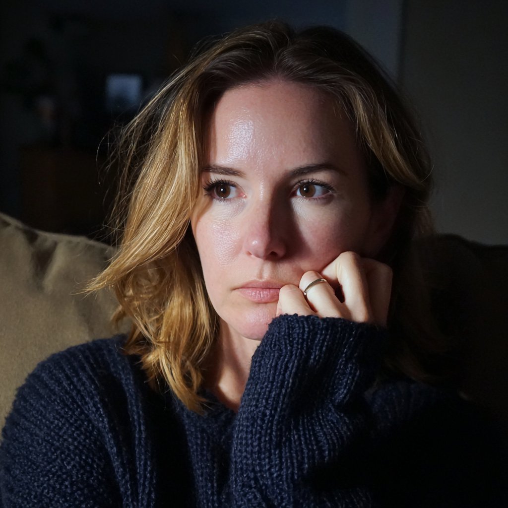 A close-up of a woman sitting on a couch | Source: Midjourney