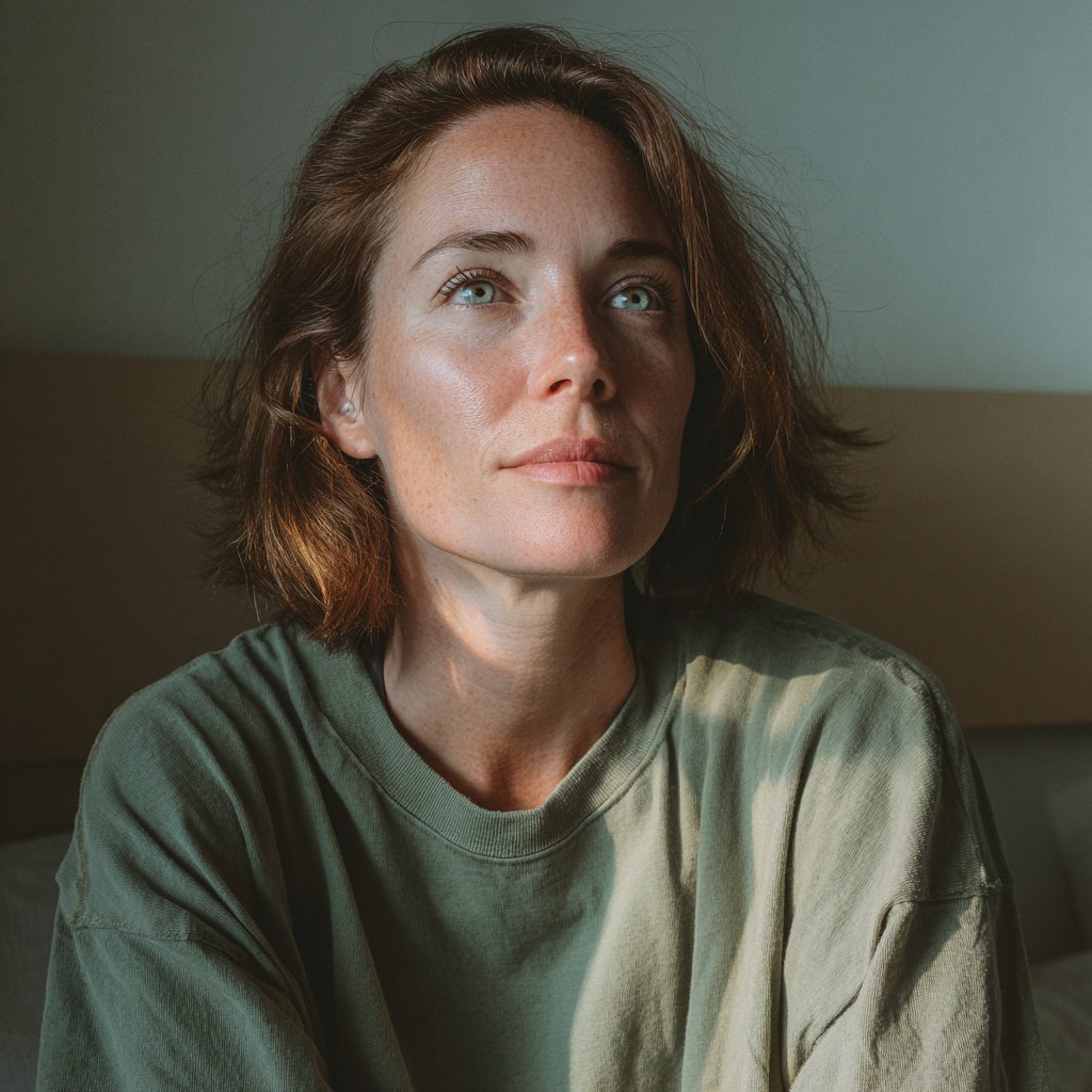 A hopeful woman wearing a green T-shirt | Source: Midjourney
