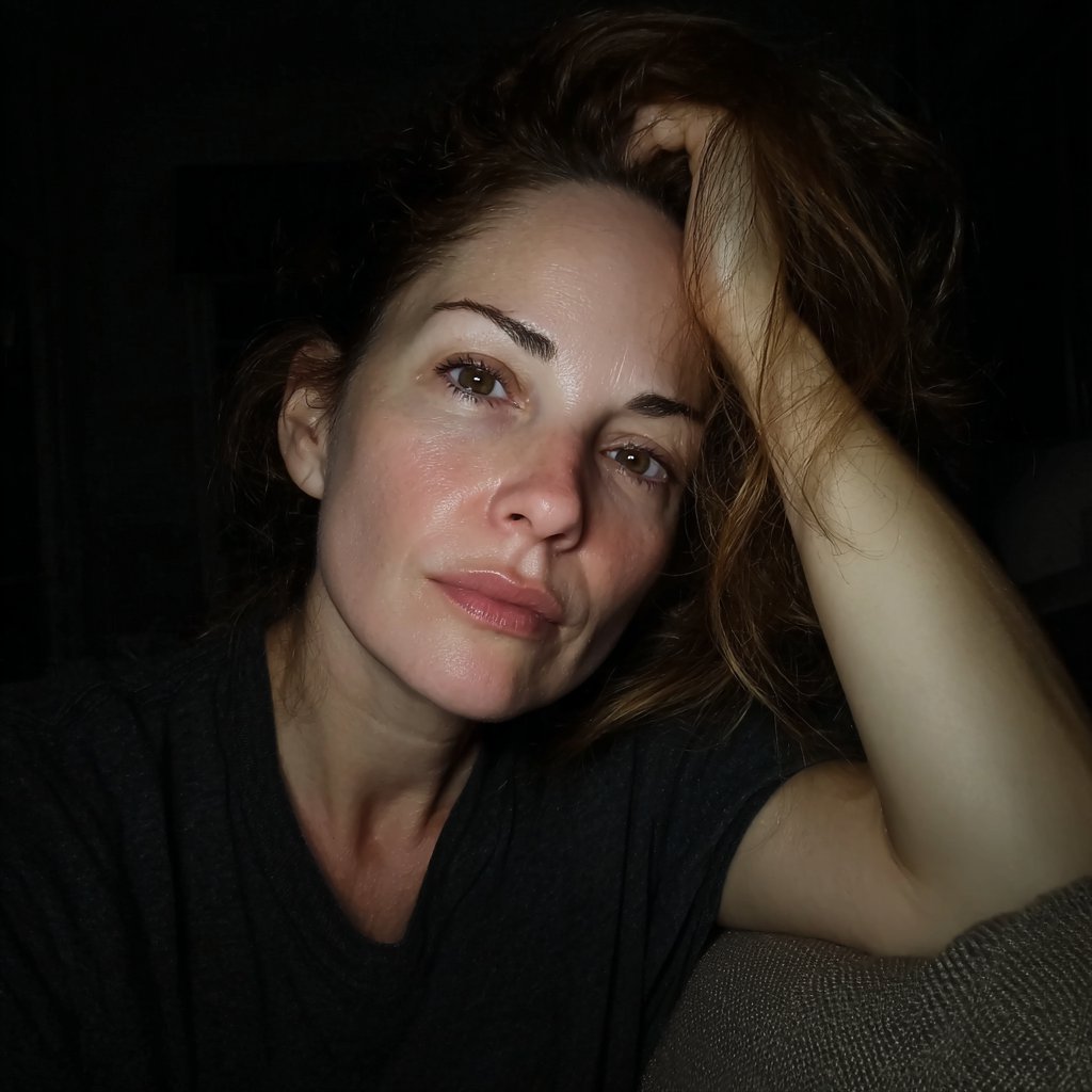 An emotional woman sitting on a couch | Source: Midjourney