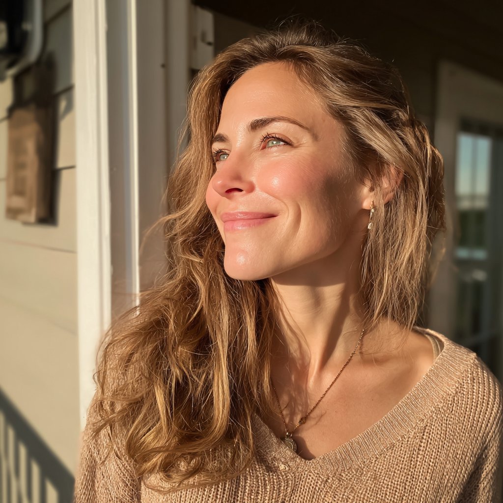 A smiling woman standing outside | Source: Midjourney