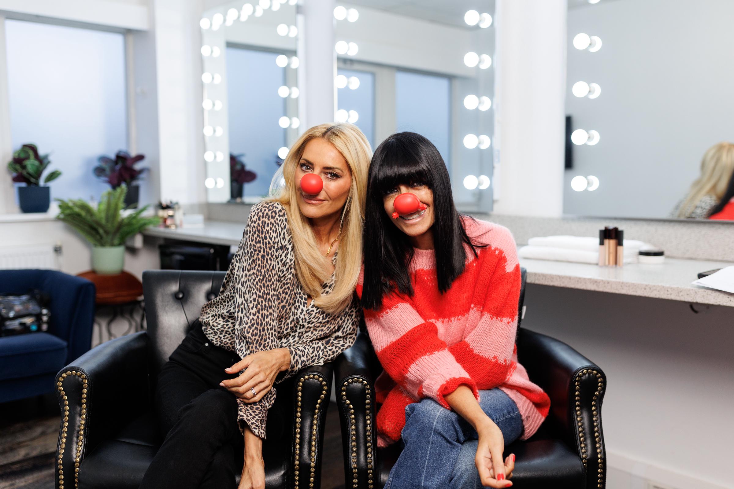 Tess Daly and Claudia Winkleman during the filming of the