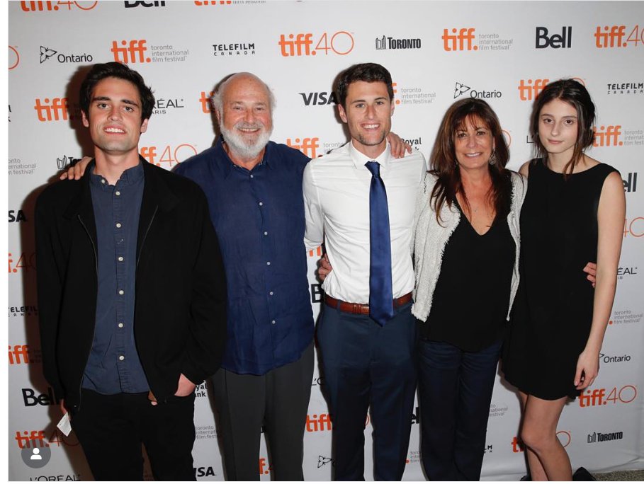Jake Reiner stands with his parents and siblings at the Toronto International Film Festival, from a post dated September 17, 2015. | Source: Instagram/michelereiner