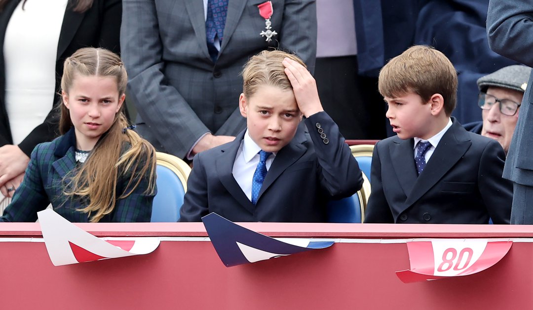 Princess Charlotte sits with quiet reverence at the 80th anniversary of VE Day on 5 May 2025. Flanked by her brothers, Prince George and Prince Louis, she takes part in moving tributes to those who fought in World War II, her solemn gaze capturing the gravity of the day.