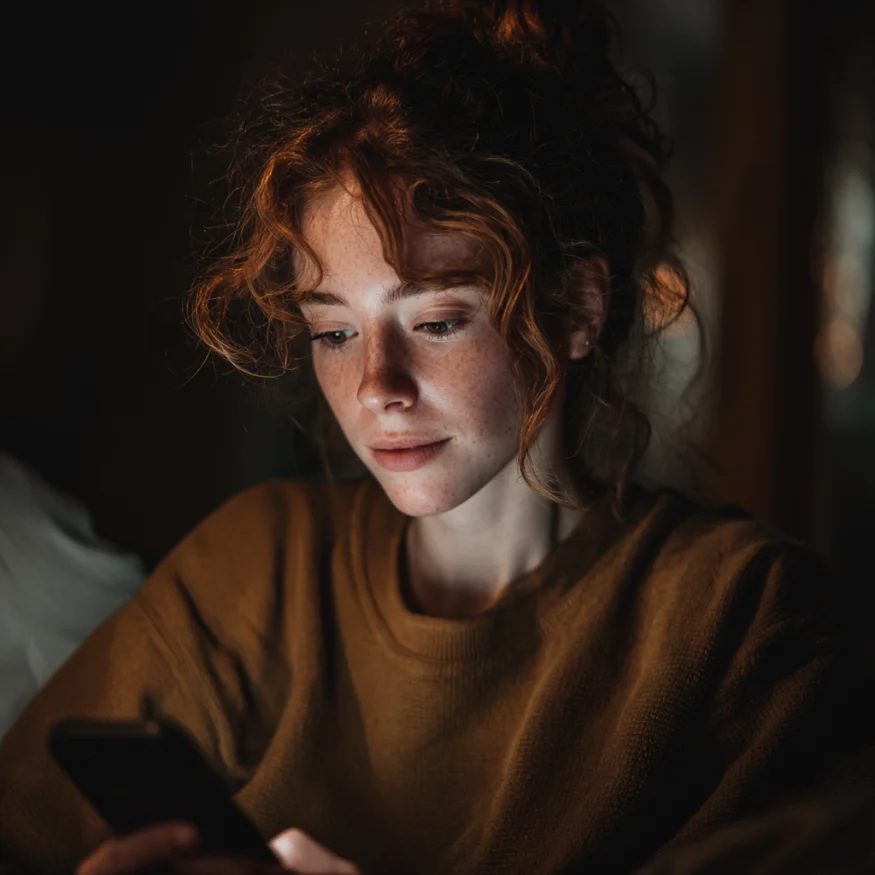 A woman checking her phone | Source: Midjourney