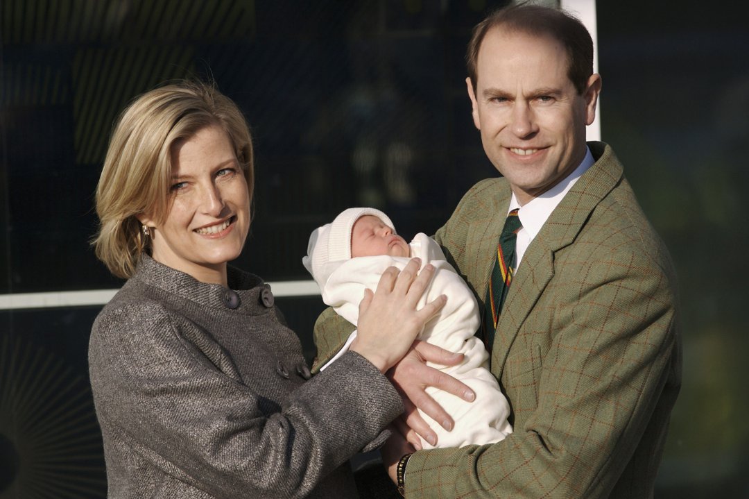 Sophie and Edward &mdash; now the Duchess and Duke of Edinburgh &mdash; are seen leaving Frimley Park Hospital on 20 December 2007, lovingly cradling their newborn son, James. Beaming with pride, the couple stepped into the winter air as they introduced the world to their second child, Viscount Severn.