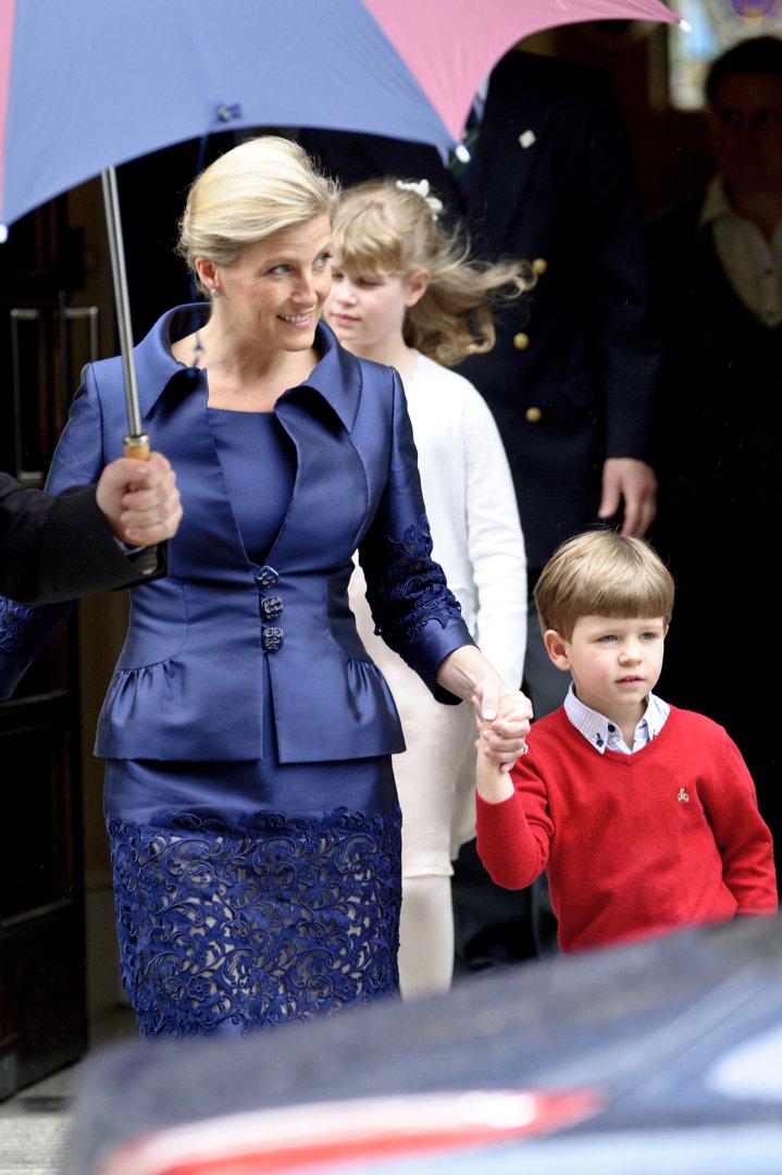 Hand in hand with mum: Sophie arrives at King Edward VII Hospital with her young son James on 5 June 2012. The poignant visit came as Prince Philip, Duke of Edinburgh, was being treated inside &mdash; with Sophie balancing family life and royal duty with grace.