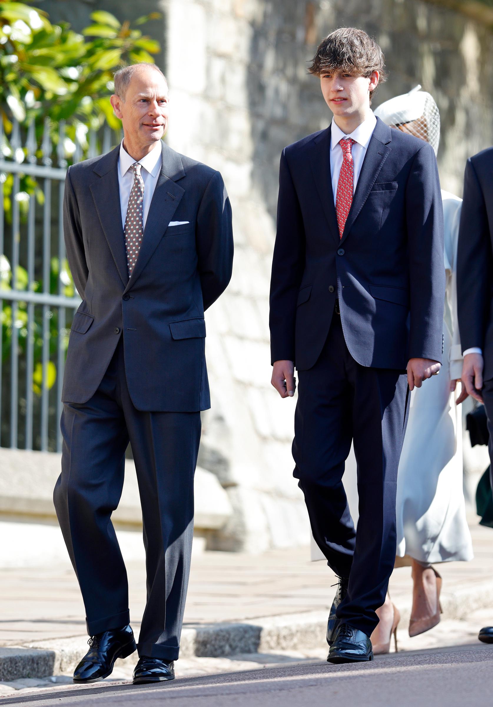 A rare Easter appearance: James, newly styled Earl of Wessex, walks alongside his father Prince Edward, Duke of Edinburgh, at the traditional Easter Sunday Mattins Service on 20 April 2025. The Windsor outing marked a quiet but symbolic moment of unity between father and son.