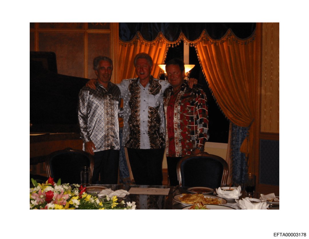 Bill Clinton and Jeffrey Epstein are seen in one is seen outside No 10 Downing Street in one of the images released by the US Department of State on 19 December 2025. | Source: Getty Images