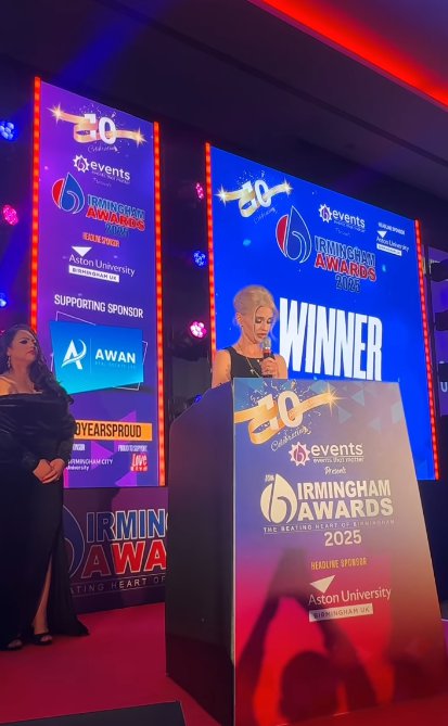 Kelly Osbourne giving the acceptance speech for Ozzy Osbourne's posthumous Lifetime Achivement Award at the Birmingham Awards on October 17, 2025 | Source: Instagram/birminghamawards