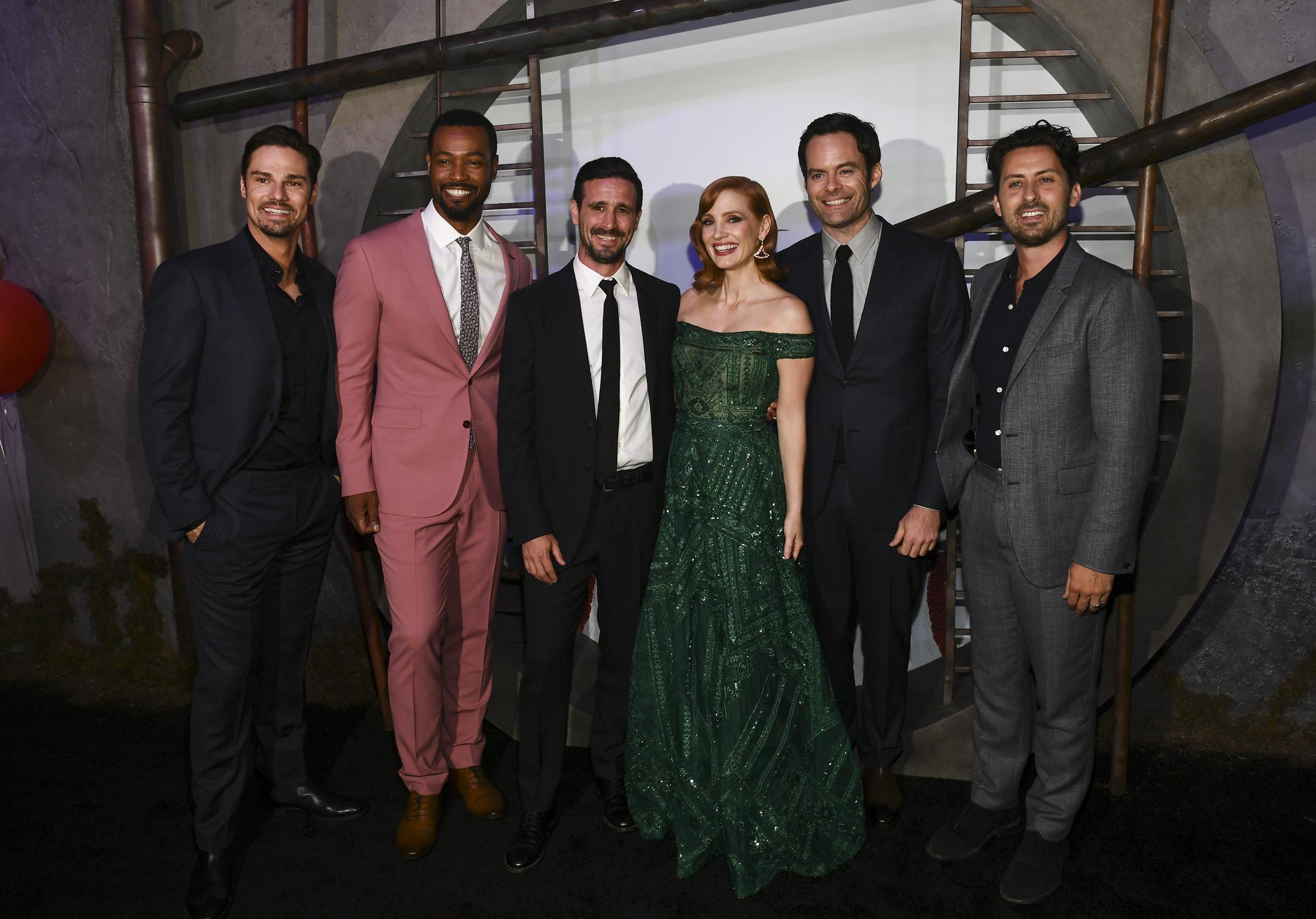 James Ransone, Jay Ryan, Isaiah Mustafa, Jessica Chastain, Bill Hader and Andy Bean in 2019. | Source: Getty Images