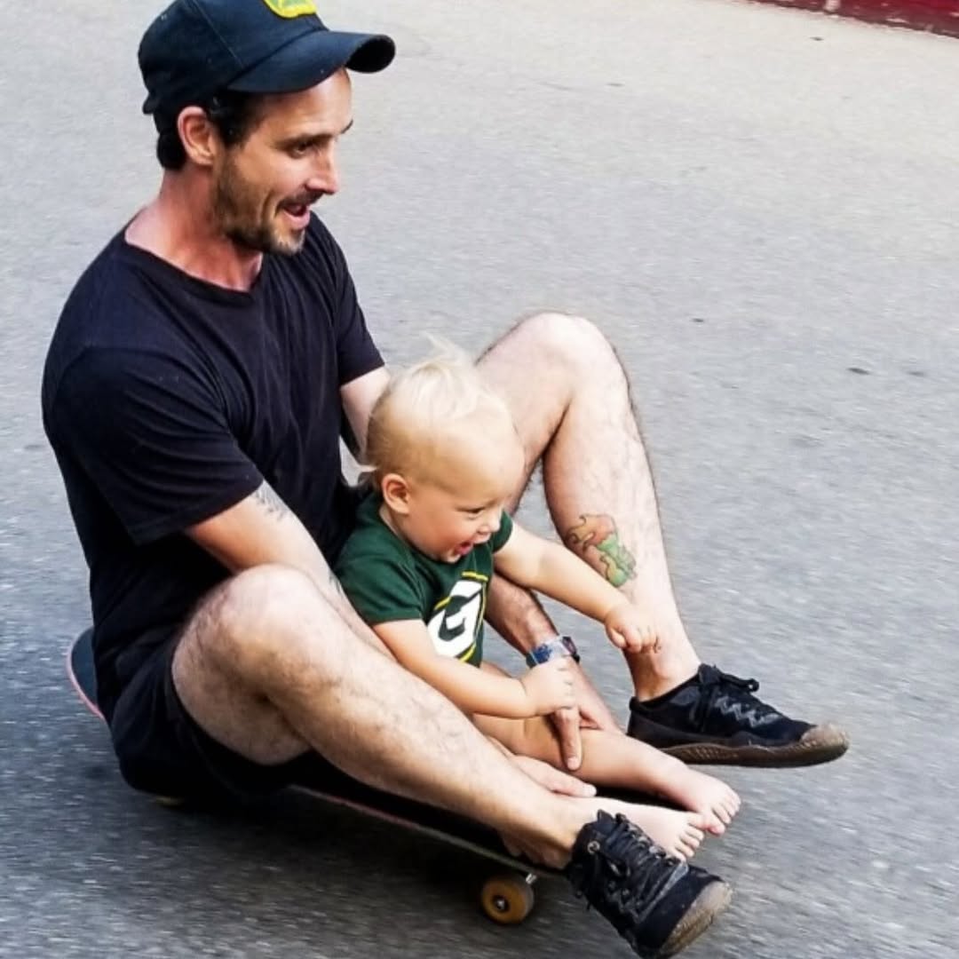 James Ransone and his son Jack skateboard down the hill, from a post dated June 2, 2022. | Source: Instagram/skippermcphee