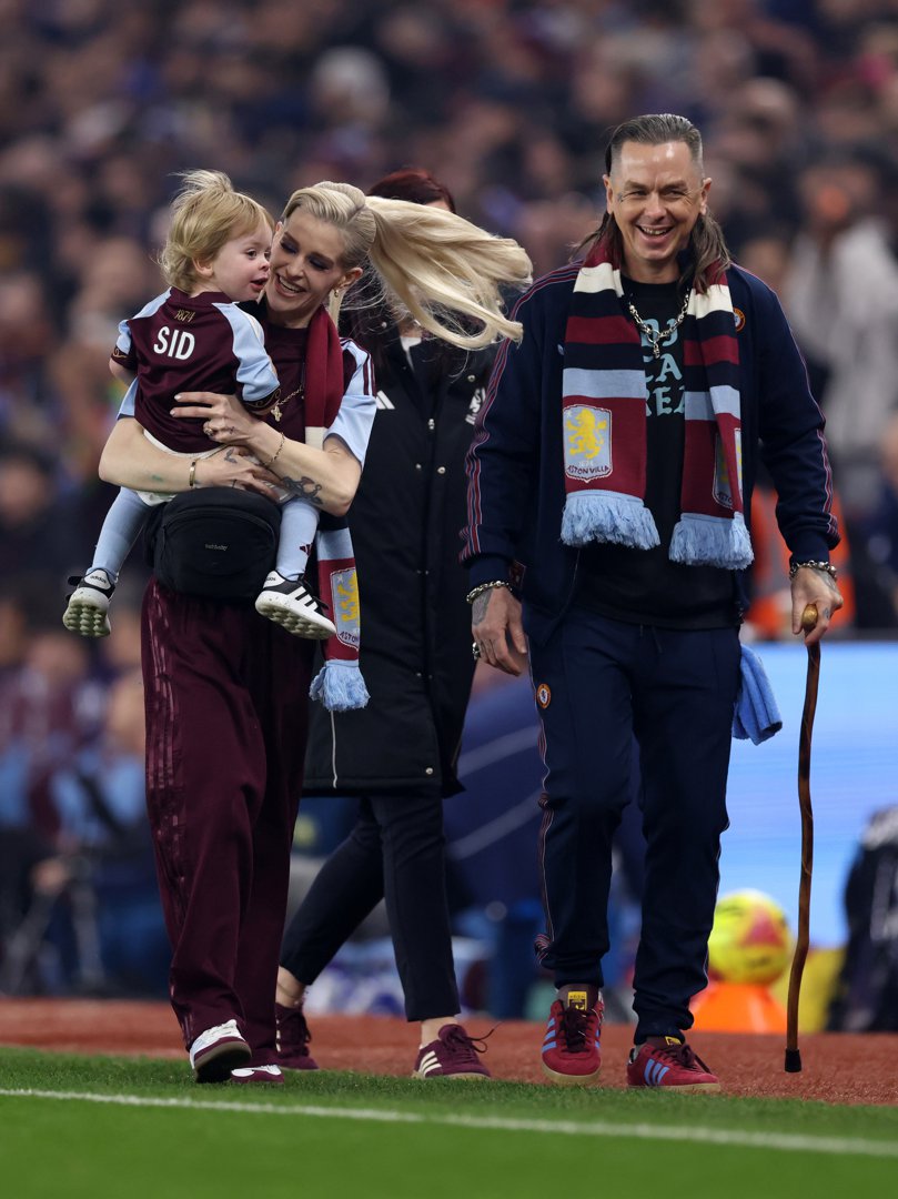 Kelly Osbourne is pictured with son Sidney and partner Sid Wilson ahead of the Premier League match between Aston Villa and Manchester United at Villa Park on 21 December 2025 in Birmingham, England. | Source: Getty Images