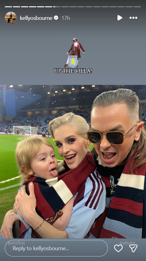 Kelly Osbourne poses with her son and fianc&eacute; at Villa Park on 21 December 2025 in Birmingham, England. | Source: Instagram/kellyosbourne