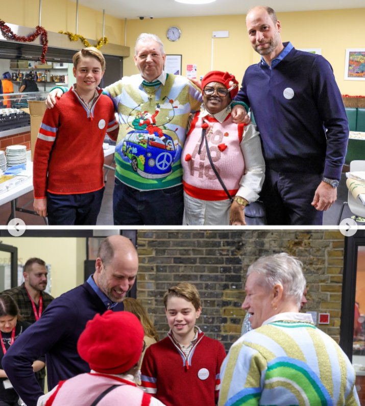 Prince William and Prince George pose with staff members at The Passage during preparations for the charity&rsquo;s Christmas lunch. | Source: Instagram/Princeandprincessofwales