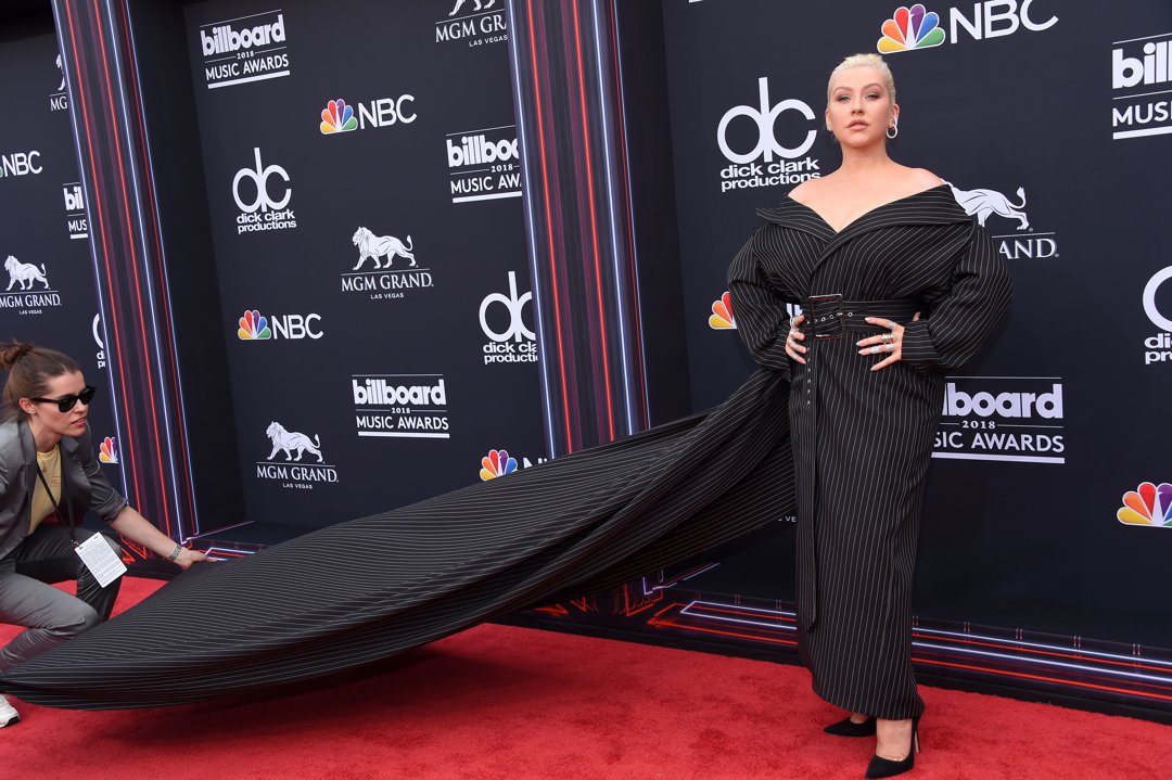 Christina Aguilera, 37, showed a fuller frame and a smooth, defined face with a strong, neutral expression while attending the Billboard Music Awards at the MGM Grand Resort International on May 20, 2018, in Las Vegas, Nevada.