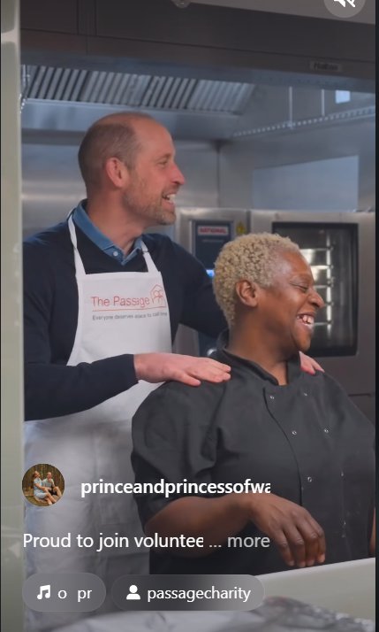 Prince William laughs as he places his hands on a staff member&rsquo;s shoulders in the kitchen | Source: Instagram/Princeandprincessofwales