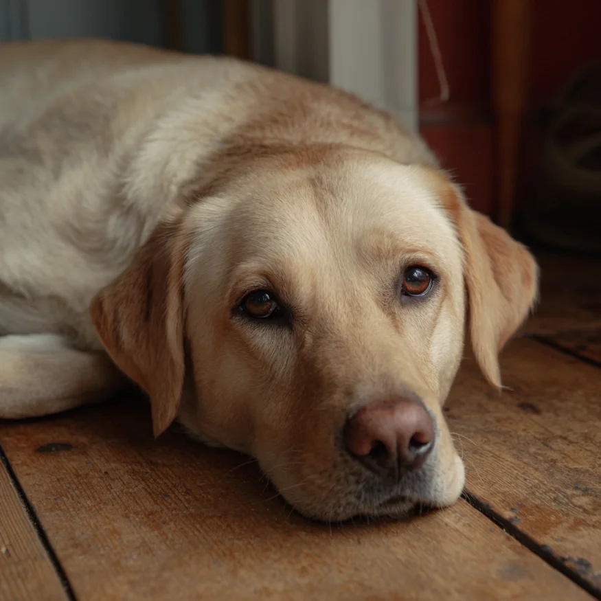 A dog lying on the floor | Source: Midjourney
