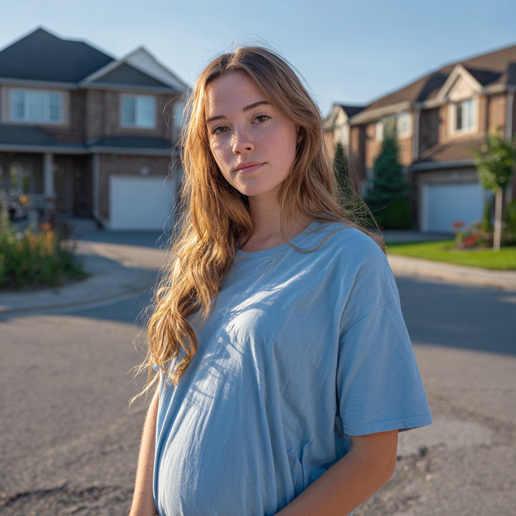 A pregnant young woman standing on a driveway | Source: Midjourney