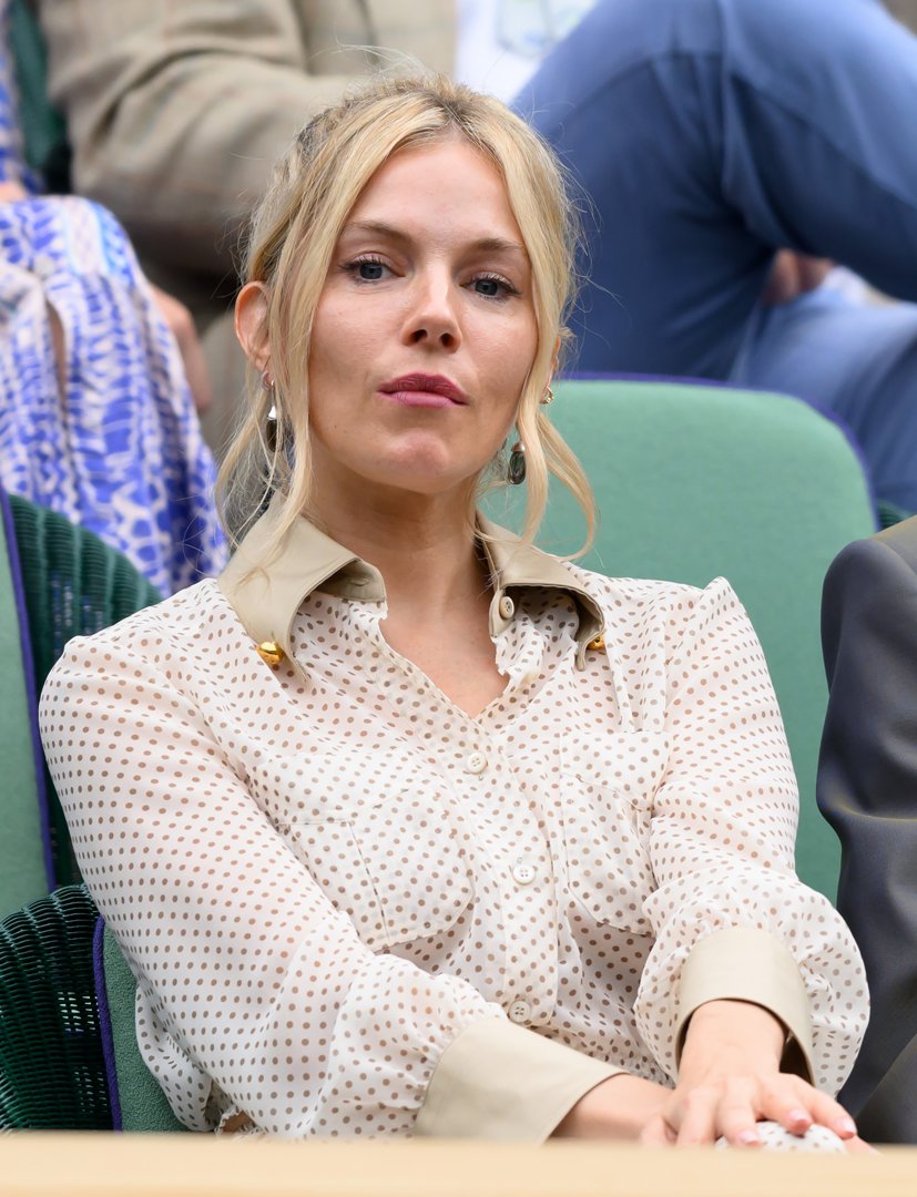 Sienna Miller attends Day 9 of the Wimbledon Tennis Championships at the All England Lawn Tennis and Croquet Club on 9 July 2024 in London, England. | Source: Getty Images