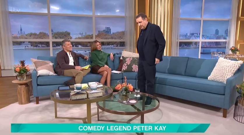 Peter Kay’s slimmed-down figure was on full display as he stood to greet hosts Ben Shephard and Rochelle Humes during his November 2025 appearance on 
