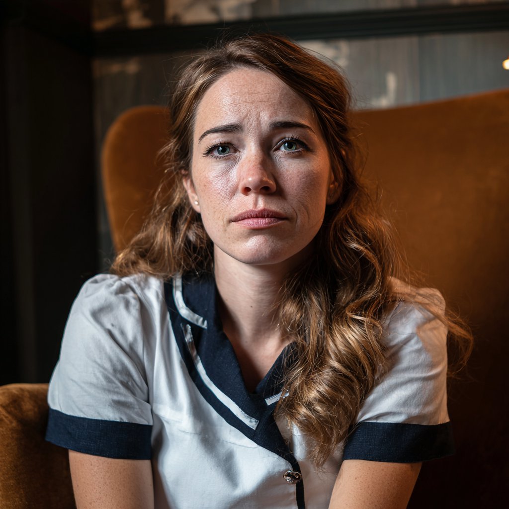 An emotional woman wearing a uniform | Source: Midjourney