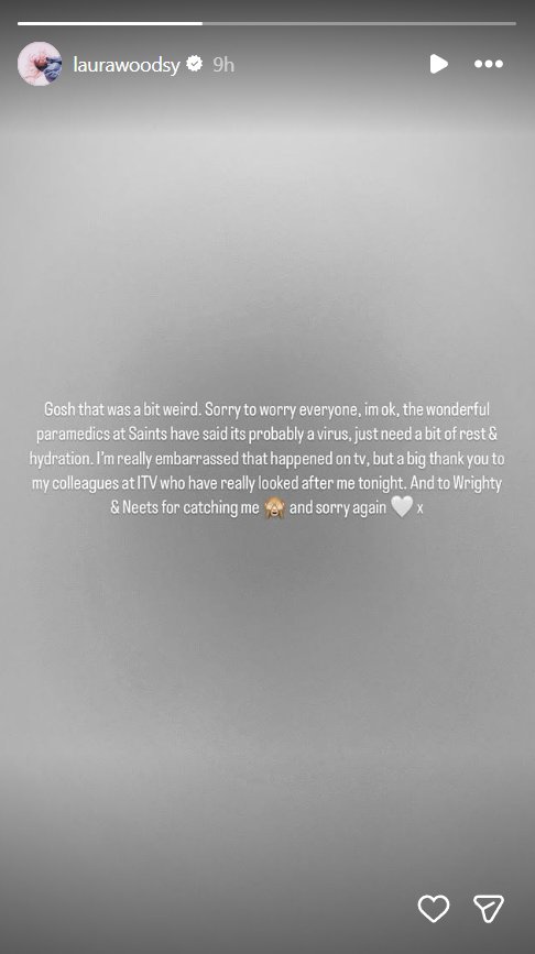 Laura Woods' Stories post, published on 2 December 2025. | Source: Instagram/laurawoodsy