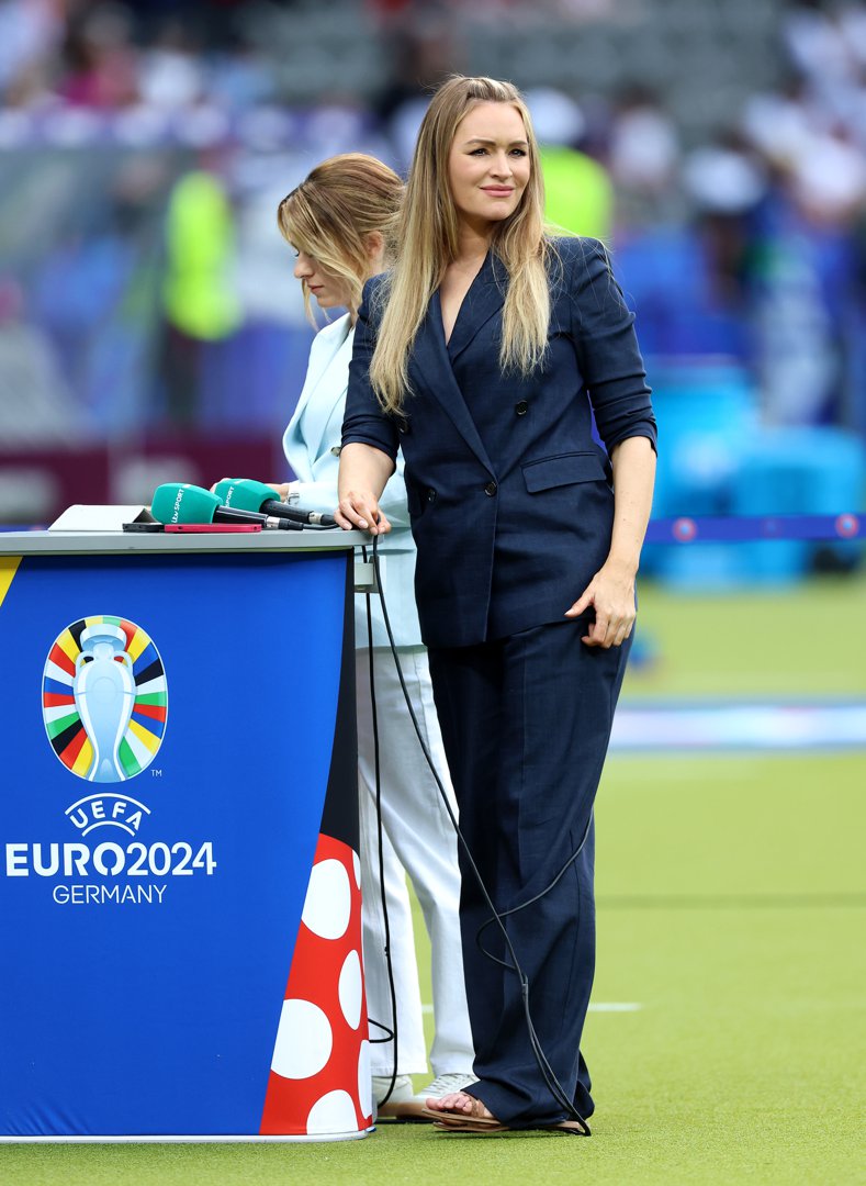 Laura Woods looks on prior to the UEFA EURO 2024 final match between Spain and England at Olympiastadion on 14 July 2024 in Berlin, Germany. | Source: Getty Images
