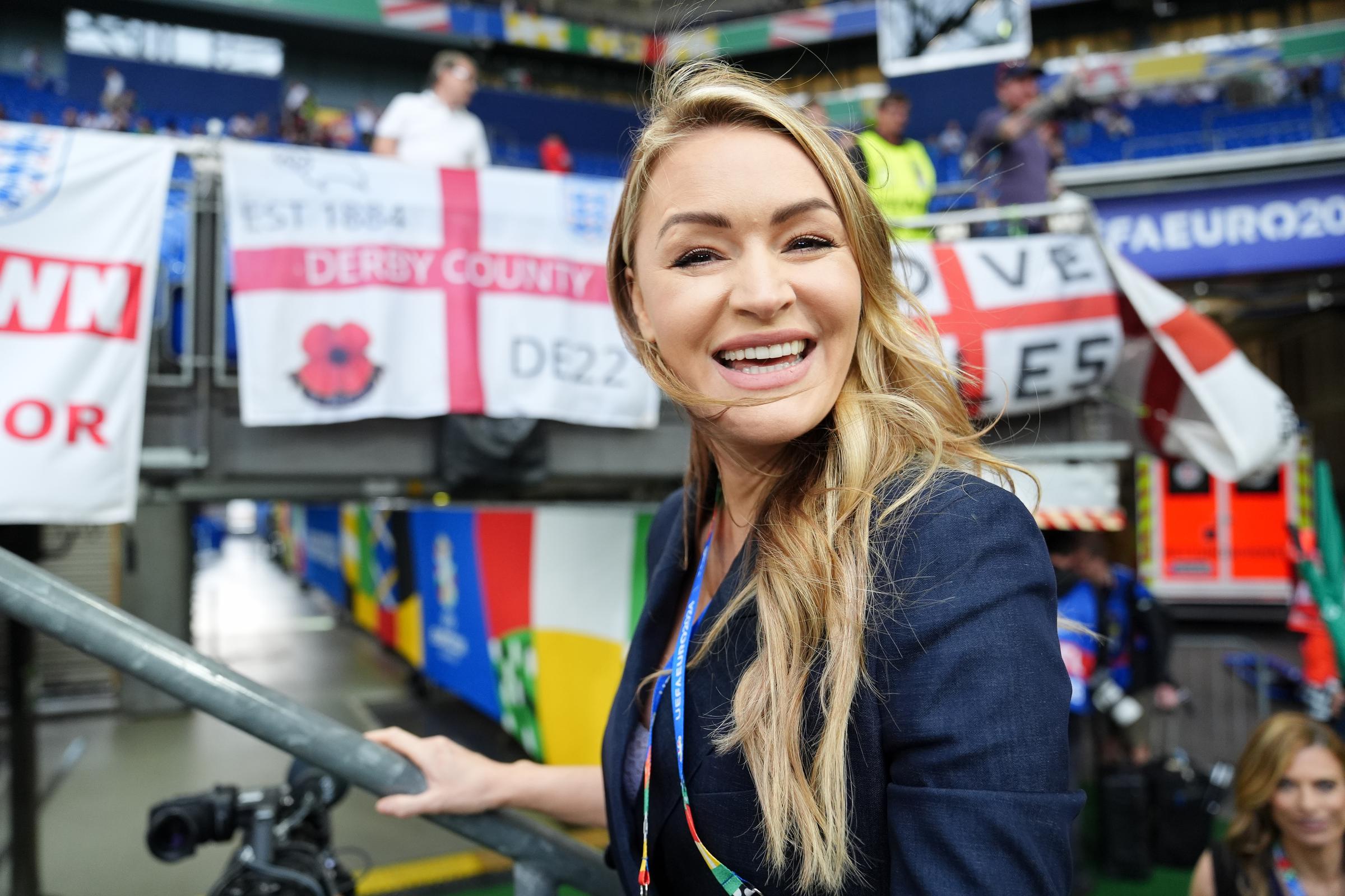 Laura Woods ahead of the UEFA Euro 2024, Round of 16 match at the Arena AufSchalke on 30 June 2024 in Gelsenkirchen, Germany. | Source: Getty Images