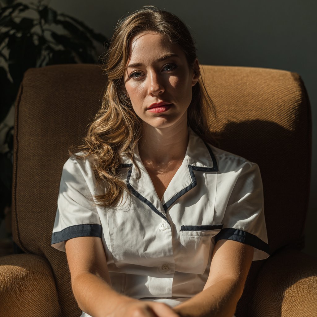A determined woman sitting on a couch | Source: Midjourney